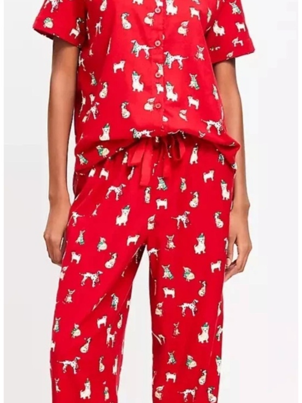 NWOT ANN TAYLOR LOFT HOLIDAY DOG PAJAMAS SHORT SLEEVE TOP RED